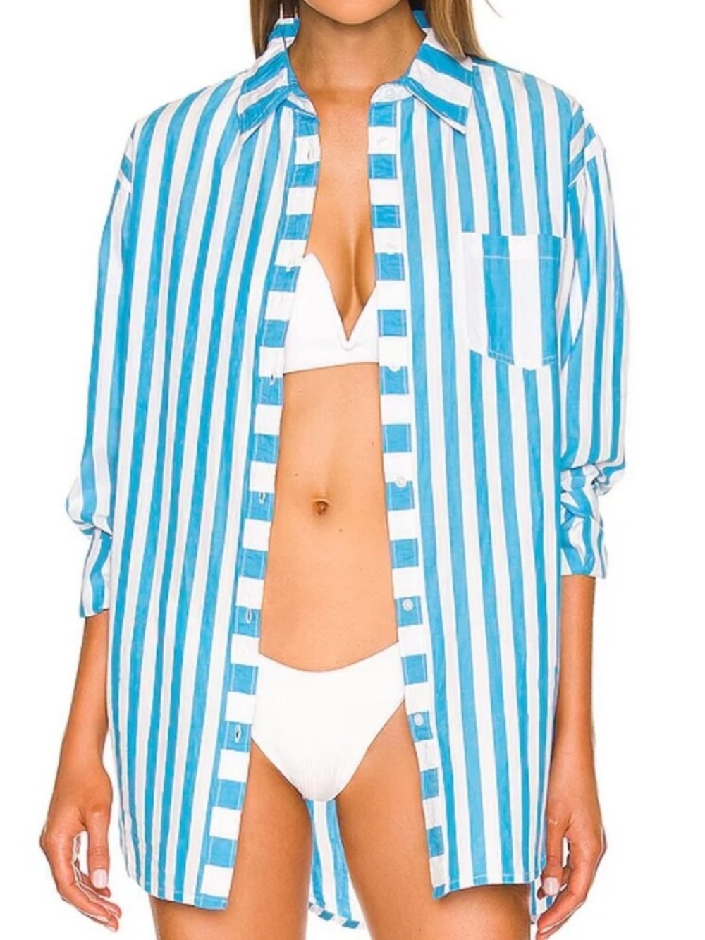 Solid and Striped Blue Oxford Tunic Shirt in Peacock Blue (122)